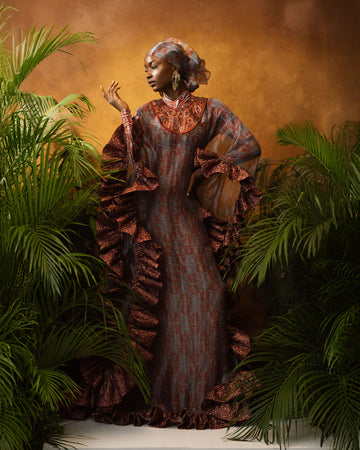 ZINNIA RUFFLED CAFTAN X IRIS MESH DRESS